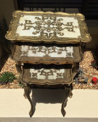 Vintage Italian Florentine Hollywood Regency 3 Gilt Nesting Tables