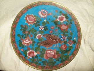 Antique Chinese Cloisonne Charger Tray Plate W Bird And Flowers