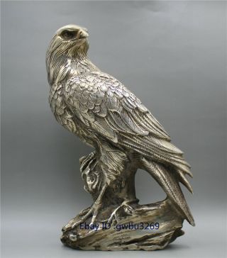 Collectible Decorated Old Tibet Silver Handwork Carved Eagle Statue