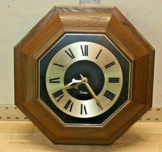 Vintage Robert Shaw Electric Wall Clock Faux Wood Octagon Shaped Art Deco 14 "