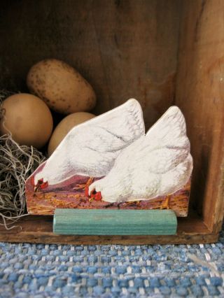 Antique Cardboard Farm Animal Cutout Wood Stand Wyandotte Chickens
