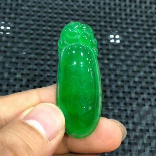 Collectible Chinese Handwork Green Jadeite Jade Fortune Pi Xiu & Melon Pendant