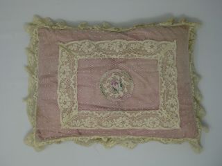 Antique Baby Pillow Airy Net Filet Lace Pillow Cover 1920s Doll Cradle 10 " X 14 "