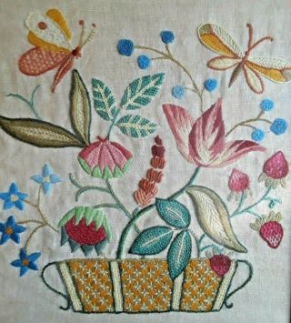 Antique Late 1800s Early 1900s Theorem Flower Basket Needlework Embroidery 2
