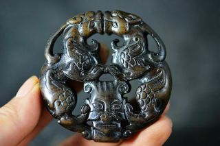 Exquisite Chinese Old Jade Carved Beast Lucky Statue J5