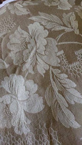 Lge Panel Antique French Country Roses Damask Ticking C1930