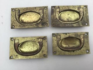 Victorian Brass Military Flush Fitting Handles Drawers Handles.  X 4 Old