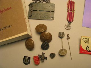 WWII Polish Poland POW Dog Tag Archive Kotwica Medal Pins Badges ID Papers Books 5