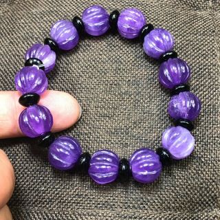 Chinese Handwork Purple Jadeite Jade Collectible Pumpkin Shaped Beads Bracelet