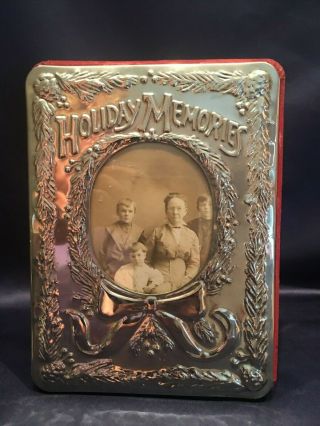 Antique Victorian Christmas Embossed Silver Picture Frame " Holiday Memories "