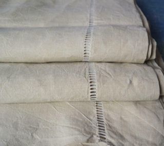 French Antique Linen King Sheet Cream Linen Fabric Ladderwork 122x94 " M81