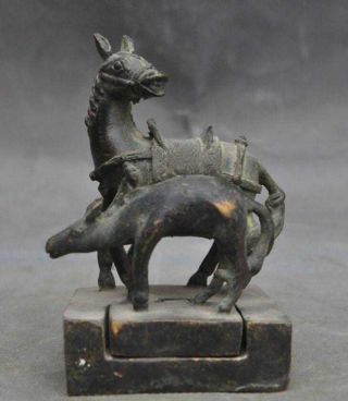 4 " Collect Rare Old Chinese Bronze Animal Horse Steed Statue Seal Stamp Signet