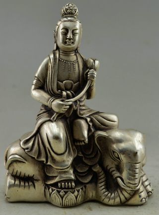 Collectible Decorated Chinese Tibetan Silver Handwork Kwan - Yin Elephant Statue