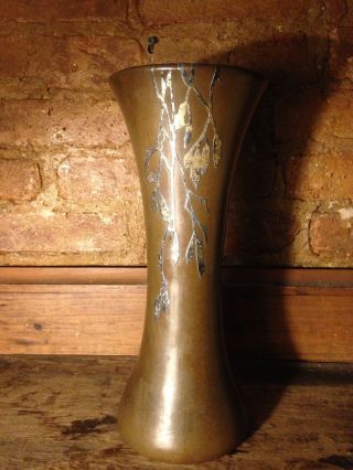 Antique 12 " Silver Crest Art Nouveau Bronze / Vase Sterling Silver Overlay 1010