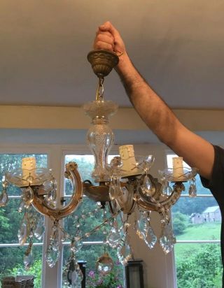 Vintage Glass Crystal French Style 5 Arm Chandelier