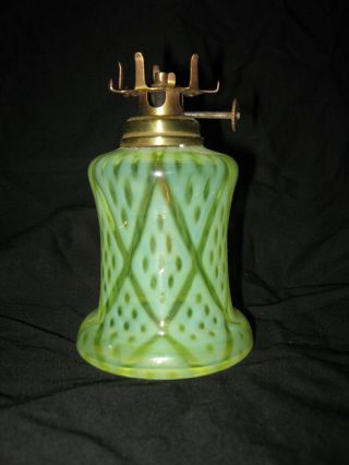 Antique Vaseline Uranium Glass Miniature Oil Kerosene Lamp Victorian