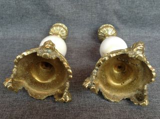 Antique tripod candlesticks made of brass and marble early 1900 ' s lions 4