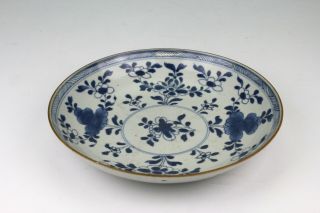 18th C Antique Chinese Blue White Porcelain Deep Plate Bowl Flowers E/0127