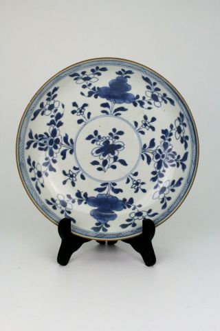 18th C Antique Chinese Blue White Porcelain Deep Plate Bowl Flowers E/0127 2