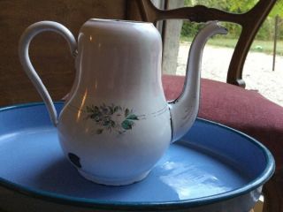 Vintage French Enamel Pink Floral Teapot Coffee Pot Granitewear TW Antique 8