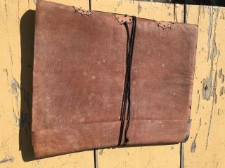 Vintage Artist Leather Paper Folder With Hand Made Paper Painting / Writing
