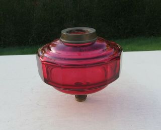 Cranberry Faceted Cut Glass Oil Lamp Font / Fount,  Duplex Screw Collar 2