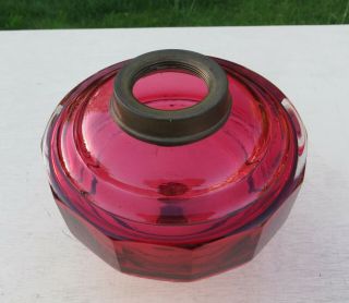 Cranberry Faceted Cut Glass Oil Lamp Font / Fount,  Duplex Screw Collar 3