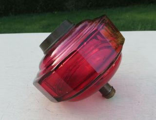 Cranberry Faceted Cut Glass Oil Lamp Font / Fount,  Duplex Screw Collar 4