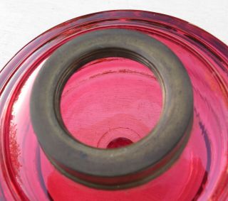 Cranberry Faceted Cut Glass Oil Lamp Font / Fount,  Duplex Screw Collar 7