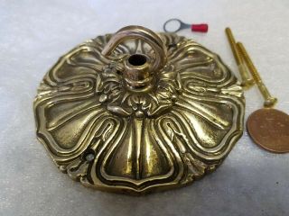 Antique Brass Ceiling Rose 116mm French Chandelier Hook Cast Brass C1910 Vintage