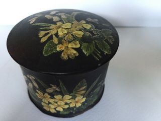 Victorian Black Papier Mache Domed Powder Puff Box with Powder Poof 4