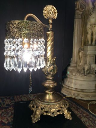 FINE ANTIQUE PETITE FRENCH GILT BRONZE TABLE LAMP W/ AUSTRIAN CRYSTALS c1920 3
