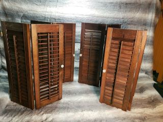 Vintage Louver Wood Wooden Shutters Hinged Unfinished 4 Pr Panels 22.  5 " X 16 "