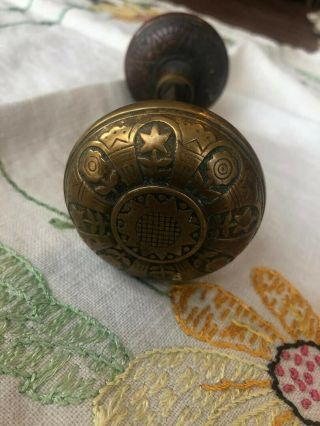 Vintage Door Knob Handle Solid Brass Ornate Victorian Eastlake Pair Antique Old