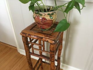 Vintage Bohemian Rattan Plant Stand/side Table/tortoise Rattan/bamboo/porch