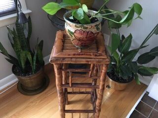 Vintage Bohemian Rattan Plant Stand/Side table/Tortoise Rattan/Bamboo/porch 7