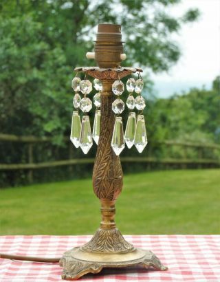Brass & Crystal Table Lamp Vintage French Rococo Rewired