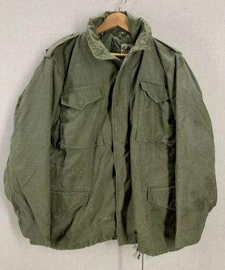 Vintage Us Military M65 Olive Green Field Jacket Sz Medium Distressed