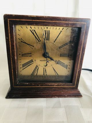 Vintage Hammond Electric Mantle Clock Roman Numerals Wooden