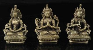 Tibet White Copper Silver Three Saints Of The West Kwan - Yin Buddha Statue C01
