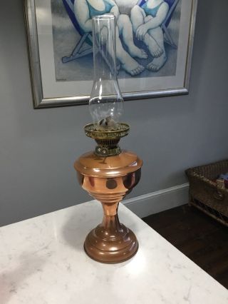 An Antique,  Very Large Brass Twin Wick,  Oil Lamp By 