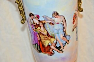 Vtg Antique Sevres Style Porcelain & Metal Lidded Urn Vase Hand Painted Accents 3