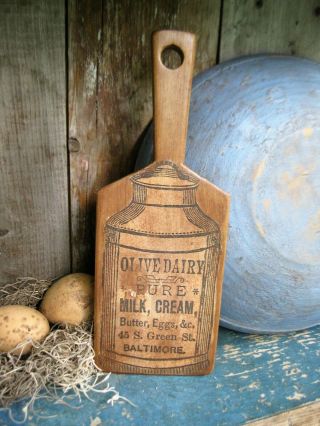 Early Antique Wood Butter Paddle W Old Advertising Print