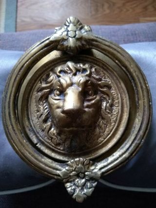 Vintage Large Heavy Solid Brass Lion Head / Face Door Knocker 6 1/2 "