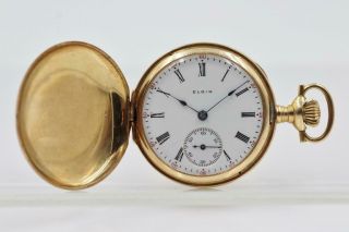 1915 Elgin Diamond 14k Solid Gold 0s Hunter Case Pocket Watch For Repair