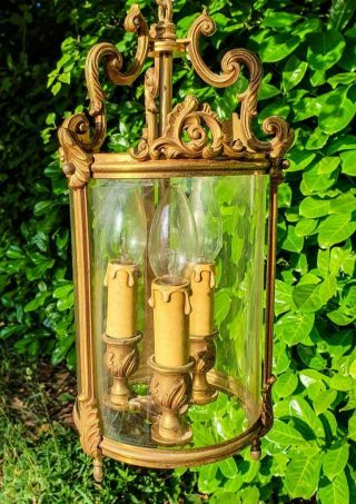 Stunning Antique French Gilt Ormolu Candle Lantern,  Sturdy Ornate Light Fitment