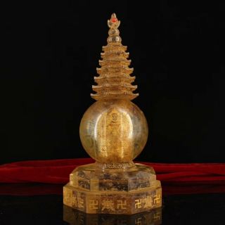 Antique Tibet Temple Crystal Gilt Amitayus Statue Stupas Wenchang Pagoda Pot