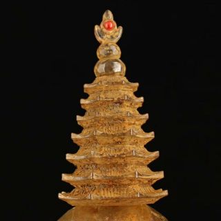 Antique Tibet temple crystal gilt Amitayus statue Stupas wenchang pagoda pot 2