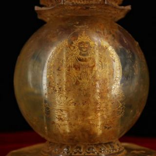 Antique Tibet temple crystal gilt Amitayus statue Stupas wenchang pagoda pot 3