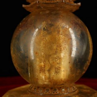 Antique Tibet temple crystal gilt Amitayus statue Stupas wenchang pagoda pot 5